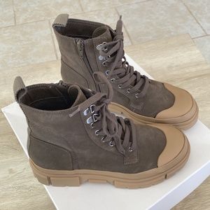 Treasure & Bond Raegin Platform Bootie Suede Lace-Up/Zipper Green Olive